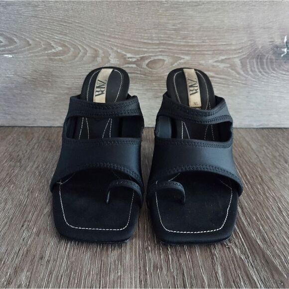 ZARA NEOPRENE HIGH-HEEL SANDALS SLIP ON BLACK SIZE 6 - Picture 2 of 11